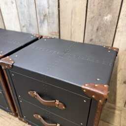 Solid Hard Wood Leather Luxury Nightstands - English Handmade Matching His & Hers Drawers - thumbnail 4