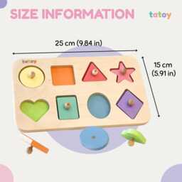 Wood Shape Sorter Toy, Toddler Learning Puzzle, Pastel Rainbow Colors - thumbnail 3