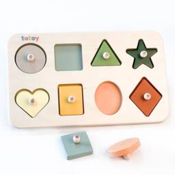Wood Shape Sorter Toy, Toddler Learning Puzzle, Pastel Rainbow Colors - thumbnail 2