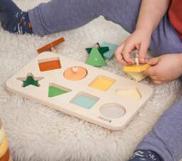 Wood Shape Sorter Toy, Toddler Learning Puzzle, Pastel Rainbow Colors