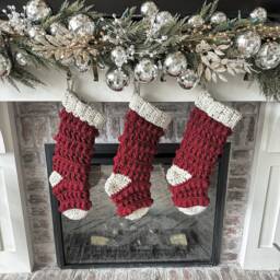 Handmade Chunky Knit Christmas Stocking - Acrylic Yarn, Farmhouse Style - thumbnail 1