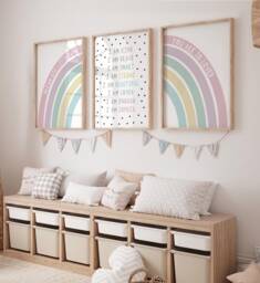 Kids Affirmation Prints, Girls Bedroom Neutral Rainbow Prints - Set Of 3, Playroom Nursery Wall Art, Room - thumbnail 1