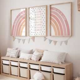 Kids Affirmation Prints, Girls Bedroom Neutral Rainbow Prints - Set Of 3, Playroom Nursery Wall Art, Room - thumbnail 3