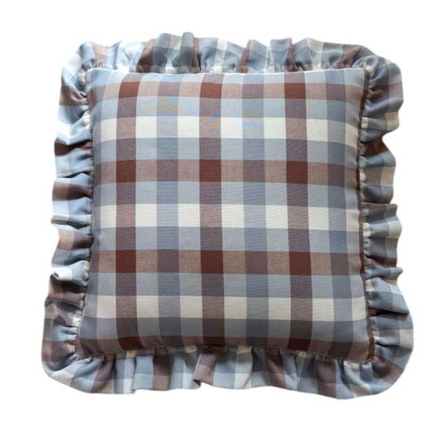Ian Mankin Watercolour Check Traditional Weave Gingham Cushion Cover - Brown/Mist Blue - image 1