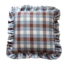 Ian Mankin Watercolour Check Traditional Weave Gingham Cushion Cover - Brown/Mist Blue - thumbnail 1