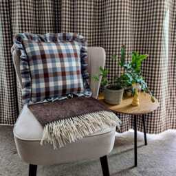 Ian Mankin Watercolour Check Traditional Weave Gingham Cushion Cover - Brown/Mist Blue - thumbnail 3
