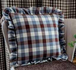 Ian Mankin Watercolour Check Traditional Weave Gingham Cushion Cover - Brown/Mist Blue - thumbnail 2