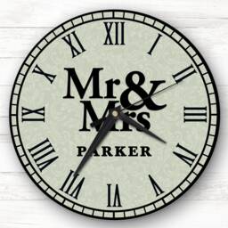 Mr & Mrs Green Floral Background Romantic Couple Gift Personalised Clock - thumbnail 1