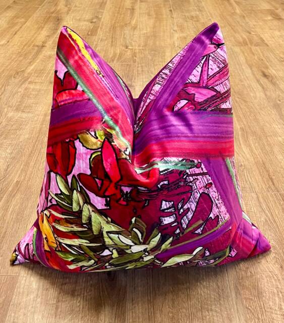 Geo Flower Velvet & Purple Harris Tweed Cushion 20 - image 1