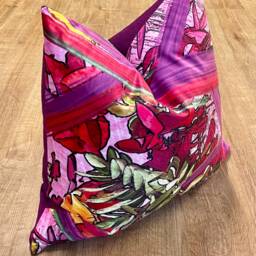 Geo Flower Velvet & Purple Harris Tweed Cushion 20 - thumbnail 2