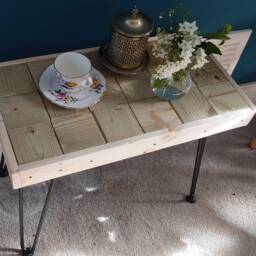 Handcrafted Wooden Coffee Table Rustic Reclaimed Timber With Hairpin Legs - thumbnail 3