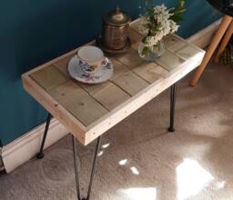 Handcrafted Wooden Coffee Table Rustic Reclaimed Timber With Hairpin Legs - thumbnail 1