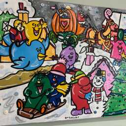 Mr Men & Little Miss Christmas Original Mixed Media Artwork 16x20Inch On Canvas By Emy Spinks - thumbnail 2
