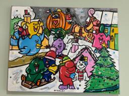 Mr Men & Little Miss Christmas Original Mixed Media Artwork 16x20Inch On Canvas By Emy Spinks - thumbnail 1