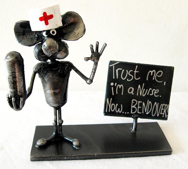 Medical Nurse Mouse Recycled Steel Sculpture - image 1