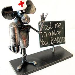 Medical Nurse Mouse Recycled Steel Sculpture - thumbnail 2