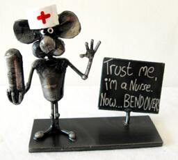 Medical Nurse Mouse Recycled Steel Sculpture - thumbnail 1