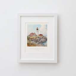 Portland Head Light Wall Art Print - Pen Ink & Watercolor Lighthouse Illustration, Archival Quality Fine Art Print. Maine State Gift - thumbnail 3