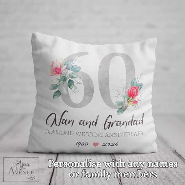 60Th Anniversary Cushion Diamond Wedding Anniversary Gift Parents Grandparents Couple 60 Years Keepsake Pillow Mum Dad Nana Grandad Nan Wife - image 1