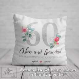 60Th Anniversary Cushion Diamond Wedding Anniversary Gift Parents Grandparents Couple 60 Years Keepsake Pillow Mum Dad Nana Grandad Nan Wife