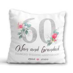 60Th Anniversary Cushion Diamond Wedding Anniversary Gift Parents Grandparents Couple 60 Years Keepsake Pillow Mum Dad Nana Grandad Nan Wife - thumbnail 2