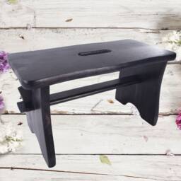 Black Small Wooden Stool - Kids Shoe Changing Seat Foot Step Rest Chair Rustic Plant Side Table Solid Thick Pine Other Colours Available