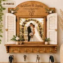 Personalized Wedding Key Holder Wooden Sign, Upload Photo Custom Family Rack, Rustic Farmhouse Wall Decor, Couple Gift, Anniversary Gift - thumbnail 2