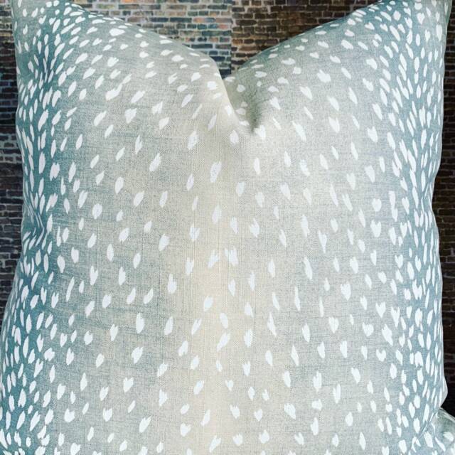Designer Pillow Cover, Vern Vip, Antelope, Linen, Aqua - image 1