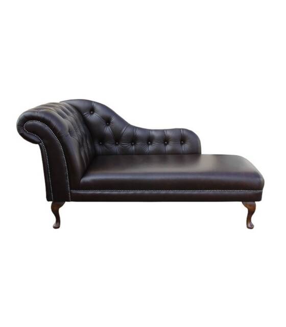 Handmade Brown Genuine Leather Chesterfield Chaise Longue Real With Studding, British Made - image 1