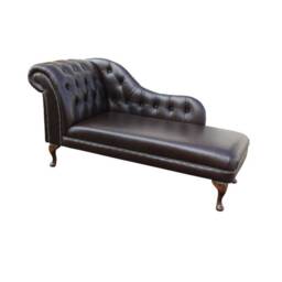 Handmade Brown Genuine Leather Chesterfield Chaise Longue Real With Studding, British Made - thumbnail 2