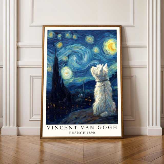 West Highland Terrier Wall Art, Starry Night Poster, Van Gogh Print, Fall Style Gift, Gift For Coworker, 30Th Birthday Gifts Her - image 1