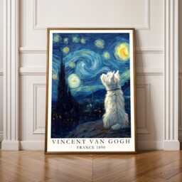 West Highland Terrier Wall Art, Starry Night Poster, Van Gogh Print, Fall Style Gift, Gift For Coworker, 30Th Birthday Gifts Her - thumbnail 1