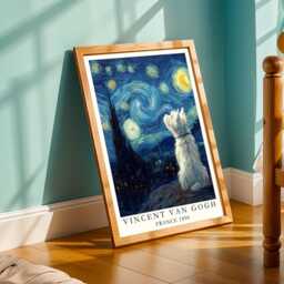 West Highland Terrier Wall Art, Starry Night Poster, Van Gogh Print, Fall Style Gift, Gift For Coworker, 30Th Birthday Gifts Her - thumbnail 3
