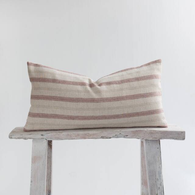 Rustic Linen Striped Lumbar Pillow Cover, Earthy Farmhouse Cushion - image 1