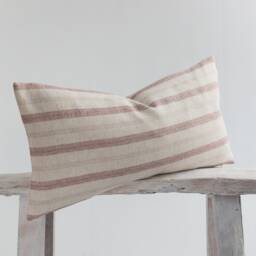 Rustic Linen Striped Lumbar Pillow Cover, Earthy Farmhouse Cushion - thumbnail 3