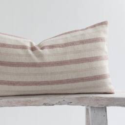 Rustic Linen Striped Lumbar Pillow Cover, Earthy Farmhouse Cushion - thumbnail 2