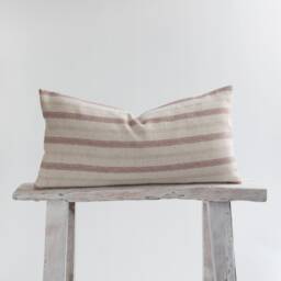 Rustic Linen Striped Lumbar Pillow Cover, Earthy Farmhouse Cushion