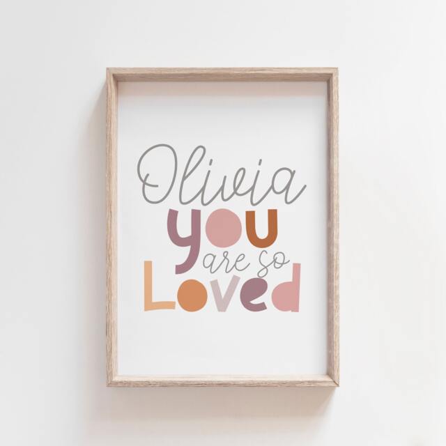 You Are Loved Print, Personalised Name Girls Nursery Wall Art, Bedroom Prints, Decor, Decor - image 1