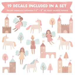 Fairy Unicorn Wall Decals - Nursery Decor, Watercolor Art, Kids Room Decal, Reusable & Removable Stickers - thumbnail 2