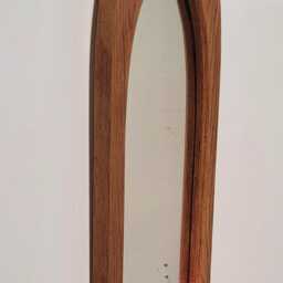 Unusual Gothic Arch Trefoil Keyhole Solid Wooden English Oak Mirror & Shelf 43 cm Long Hand Made - thumbnail 2