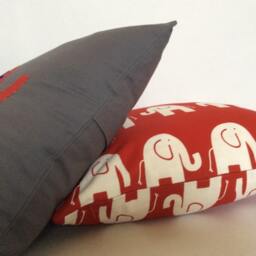 Appliqued Elephant Pillow Cover Red Cotton Nursery Cushion - 16x16 - thumbnail 4