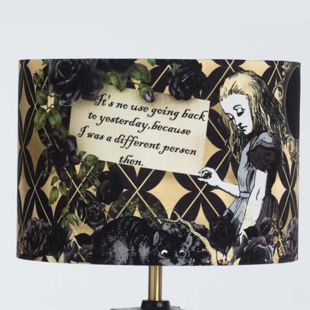 Lampshade Alice in Wonderland Black & Gold Velvet - Drum Lamp Shade 25cm 30cm 35cm 40cm 45cm Table Lamp Shade, Ceiling Shade, Pendant - image 1