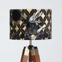 Lampshade Alice in Wonderland Black & Gold Velvet - Drum Lamp Shade 25cm 30cm 35cm 40cm 45cm Table Lamp Shade, Ceiling Shade, Pendant - thumbnail 2