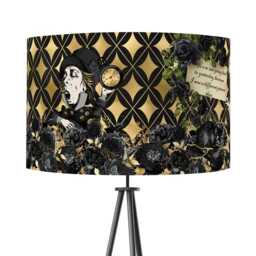 Lampshade Alice in Wonderland Black & Gold Velvet - Drum Lamp Shade 25cm 30cm 35cm 40cm 45cm Table Lamp Shade, Ceiling Shade, Pendant - thumbnail 4