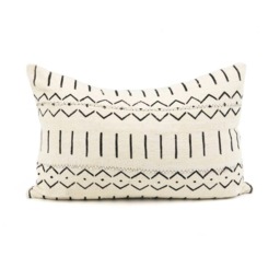 White Mud Cloth Lumbar Pillow Cover, African Print, Cotton Twill Backing - thumbnail 1