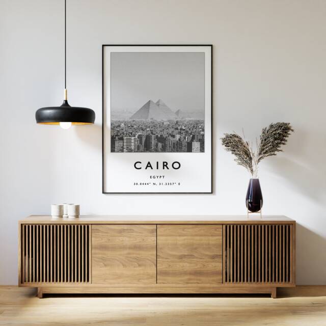 Cairo Travel Poster Black & White Egypt Art Print - image 1