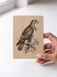Buzzard Art Print - Vintage British Bird Of Prey Pine Wooden Postcard Wall - thumbnail 1