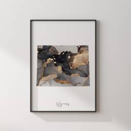 Wyoming Map Black & Gold Wall Art Print Us State - Usa United States Of America - thumbnail 3