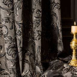 Leaf Curtains Panel Gray Black Gold Striped Rod Pocket, Custom Size - thumbnail 2