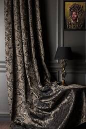 Leaf Curtains Panel Gray Black Gold Striped Rod Pocket, Custom Size - thumbnail 1